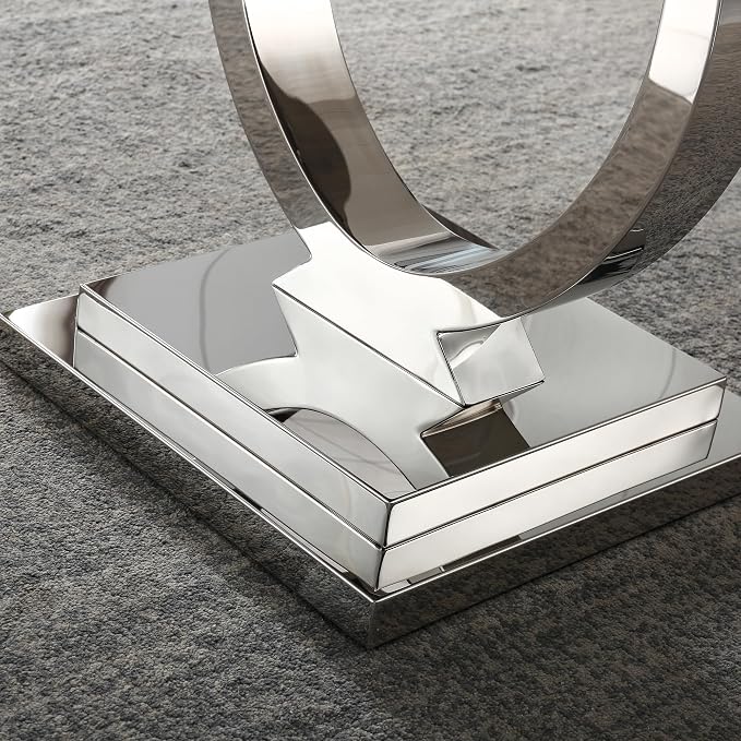 White & Silver Faux Marble End Table