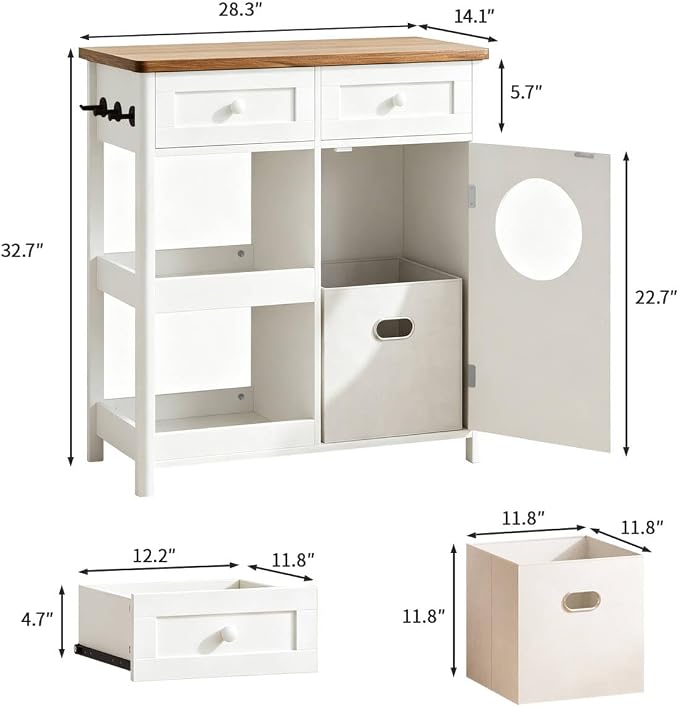 Laundry Hamper Cabinet-White