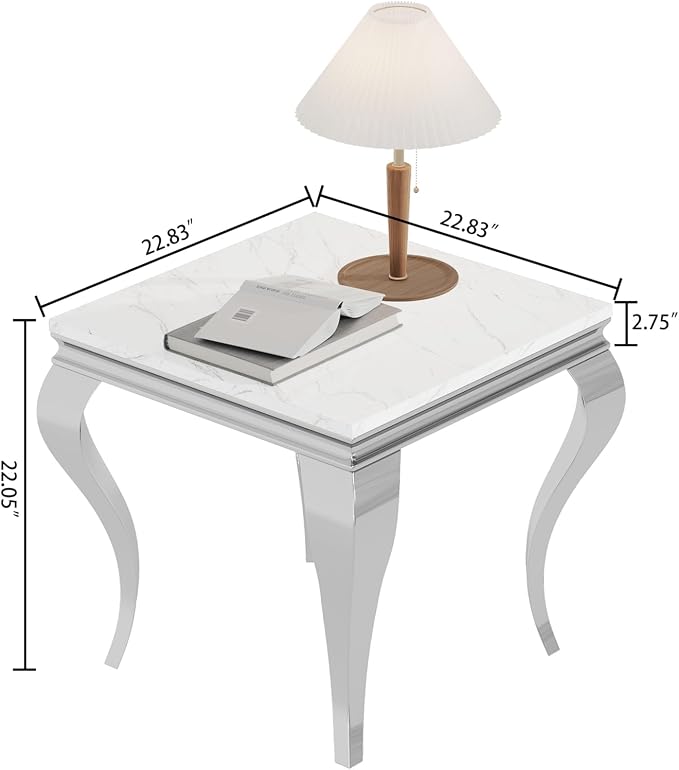 End Table - White Silver Base