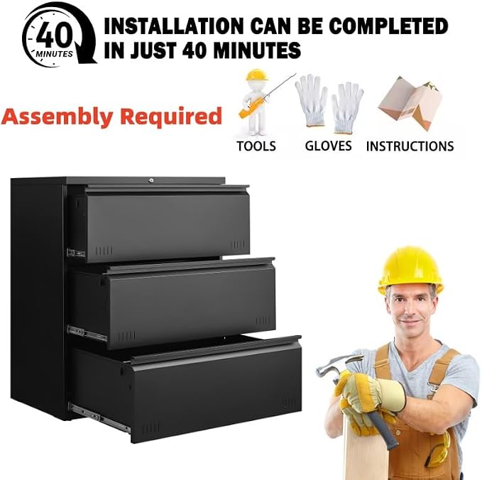 Matte-black 3-drawer Lateral