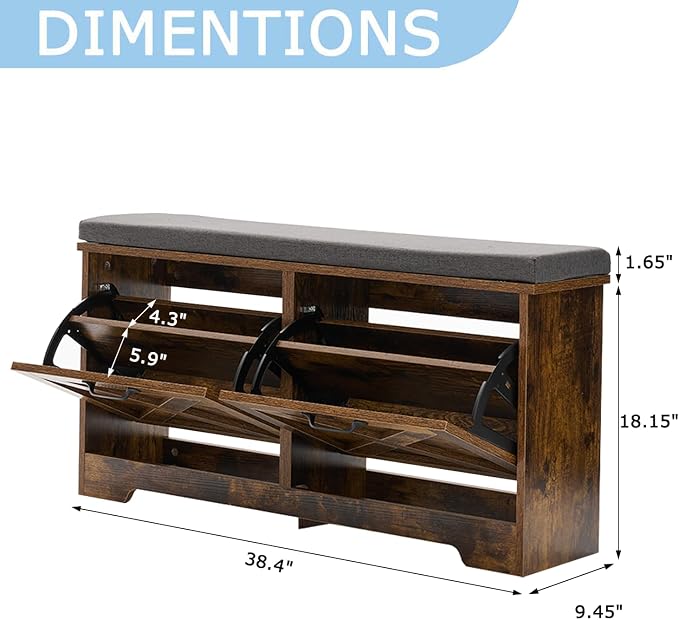 Brown With 2 Flip Drawers With Seat Cushion