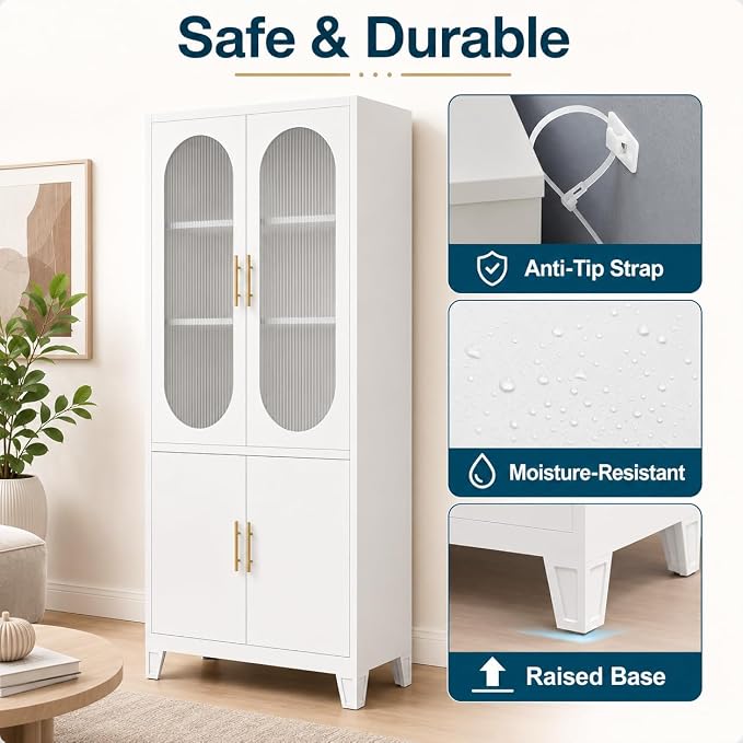 White-upper Glass & Lower Metal Doors