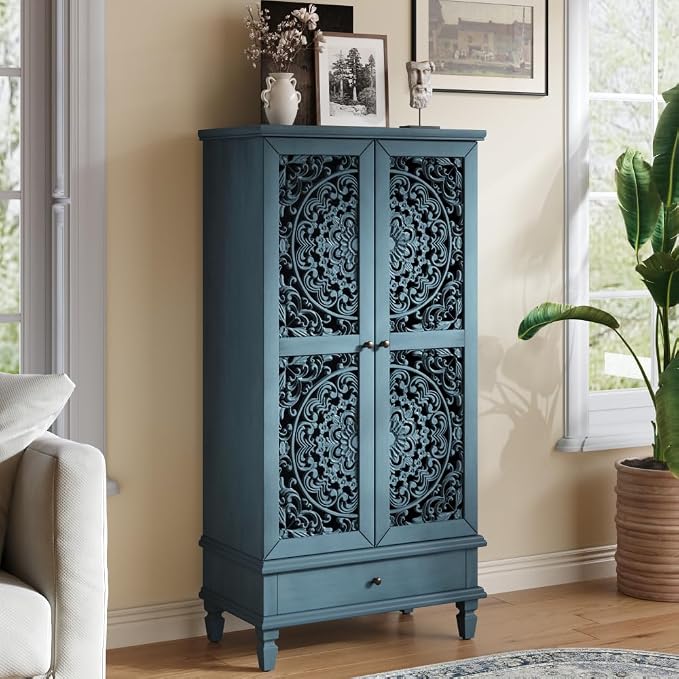 Antique Blue + 55'' Tall Storage Cabinet With Drawer
