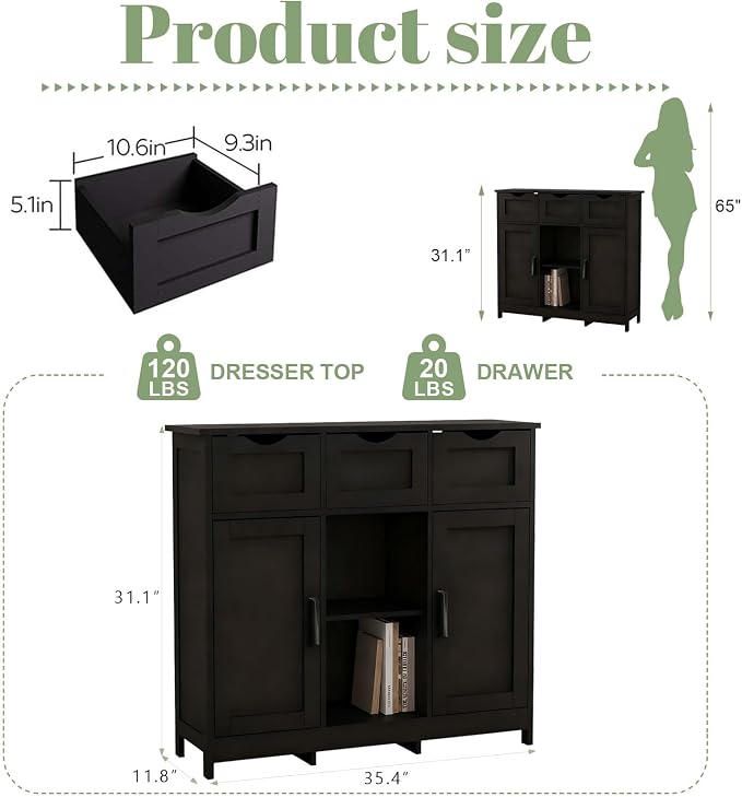 Black-3 Drawers+2 Doors
