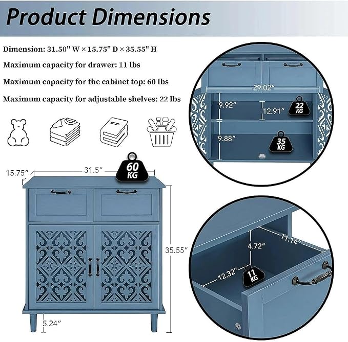 Blue 2-door 2-drawer