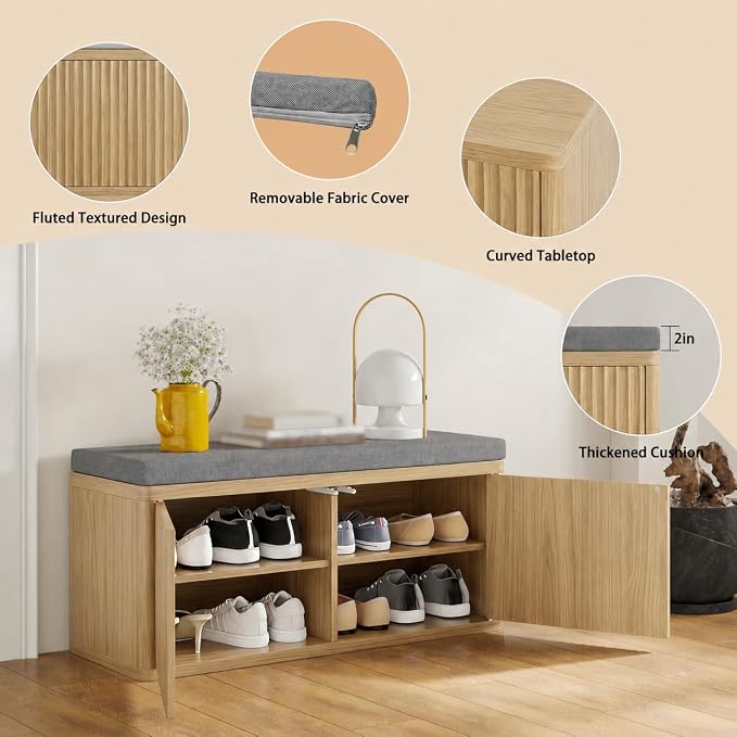 2 Door Shoe Bench-light Oak