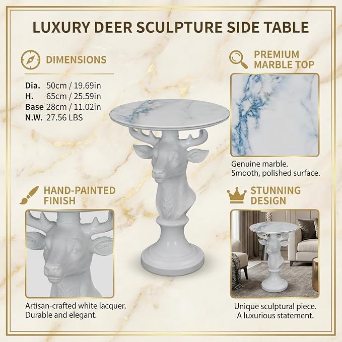 White Deer Statue Table