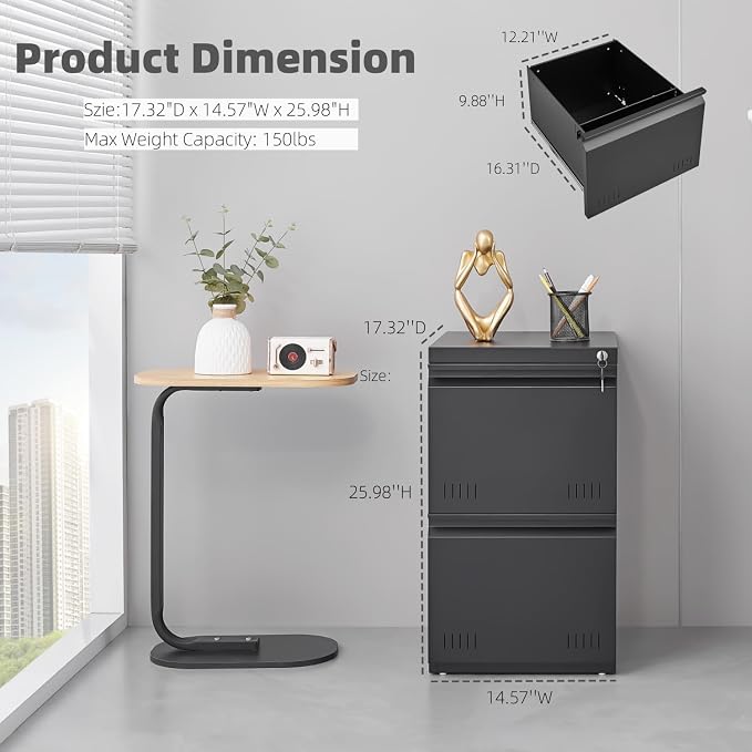 Matte-black 2-drawer Vertical