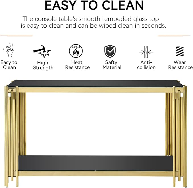 Black Glass and Gold Frame Adjustable Legs