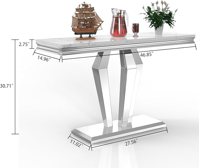 Console Table - White Silver Base