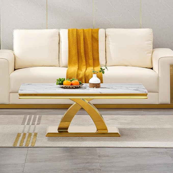 X-shape Base Coffee Table - White & Gold