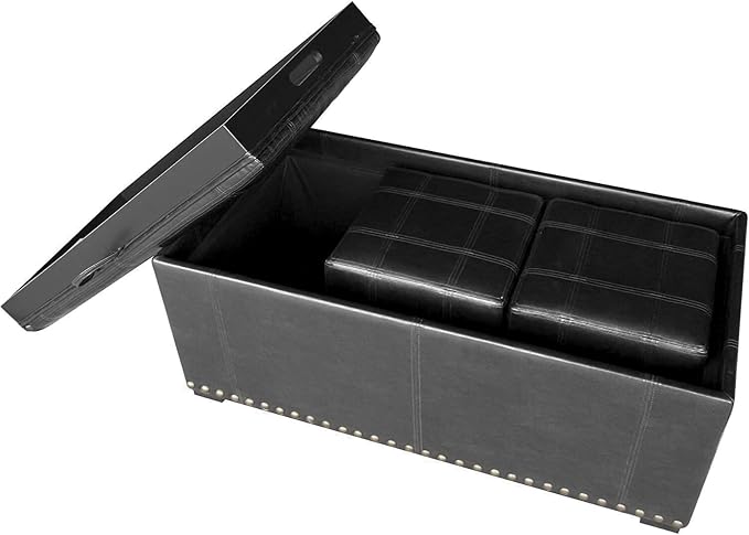 Vegan Leather-black With 2 Ottomans 40'' W