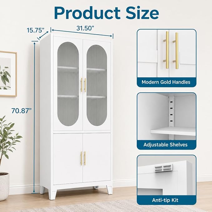 White-upper Glass & Lower Metal Doors