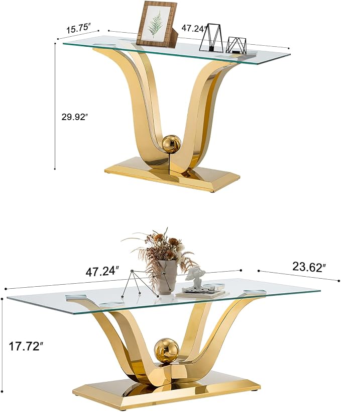 Gold-1 Coffee Table+1 Sofa Table