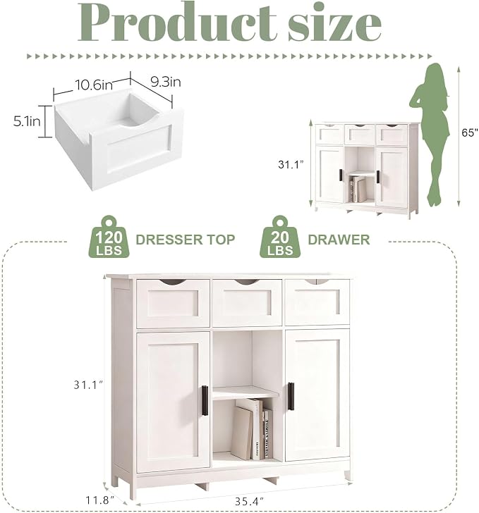 White-3 Drawers+2 Doors
