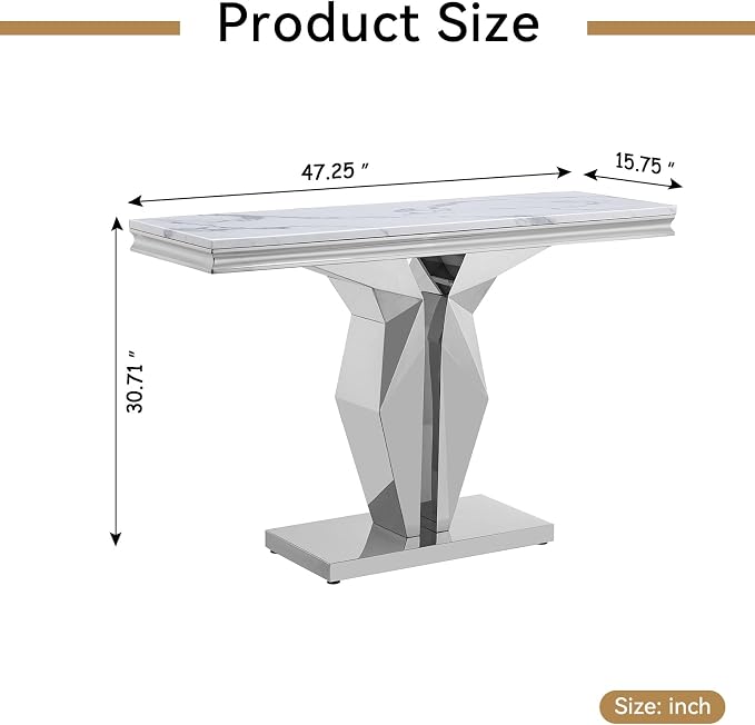 Faux Marble Console Table - White & Silver