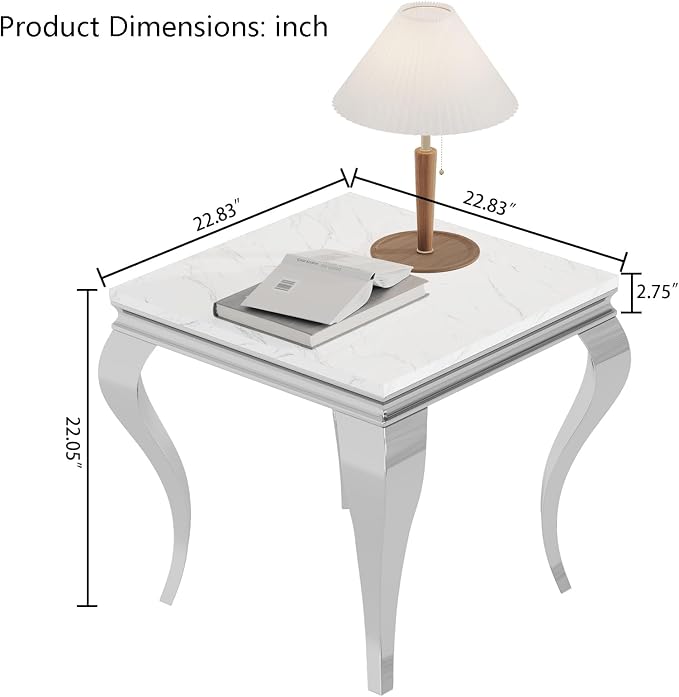 White Top & Silver Legs - End Table