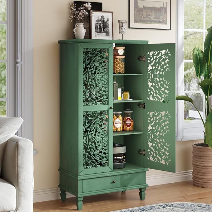 Antique Green + 55'' Tall Storage Cabinet With Drawer