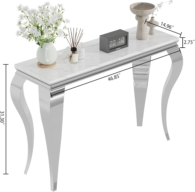 Console Table - White Silver Base