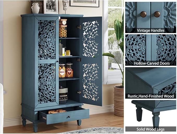 Antique Blue + 55'' Tall Storage Cabinet With Drawer
