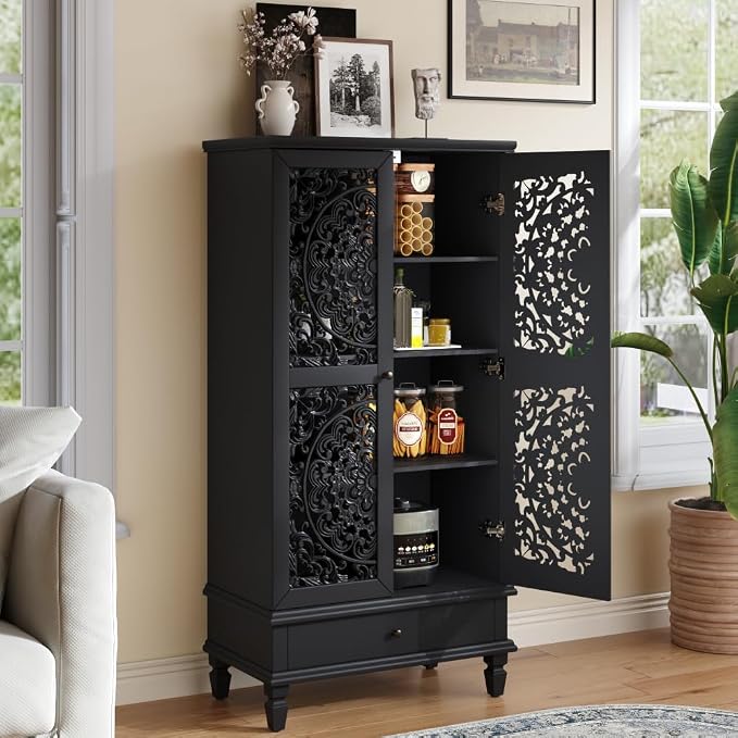 Black + 55'' Tall Storage Cabinet With Drawer