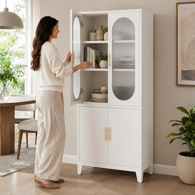 White-upper Glass & Lower Metal Doors