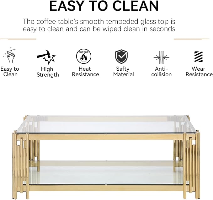 Clear Glass and Gold Frame Adjustable Legs
