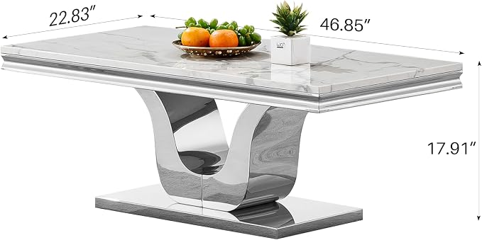 U Base - White & Silver Faux Marble Coffee Table