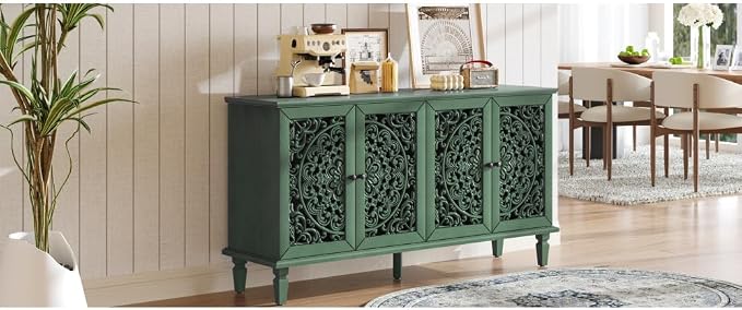 Antique Green + Hlollow Carved Design + Solid Wood+mdf