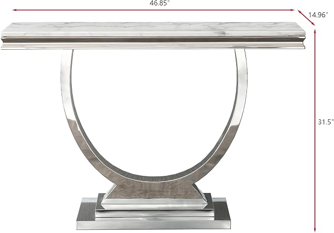 White & Silver Faux Marble Console Table