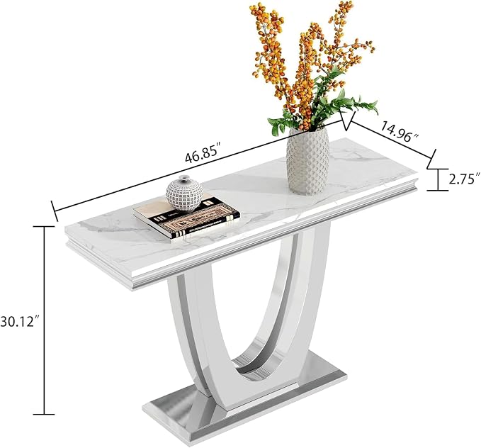 Console Table - White Silver Base