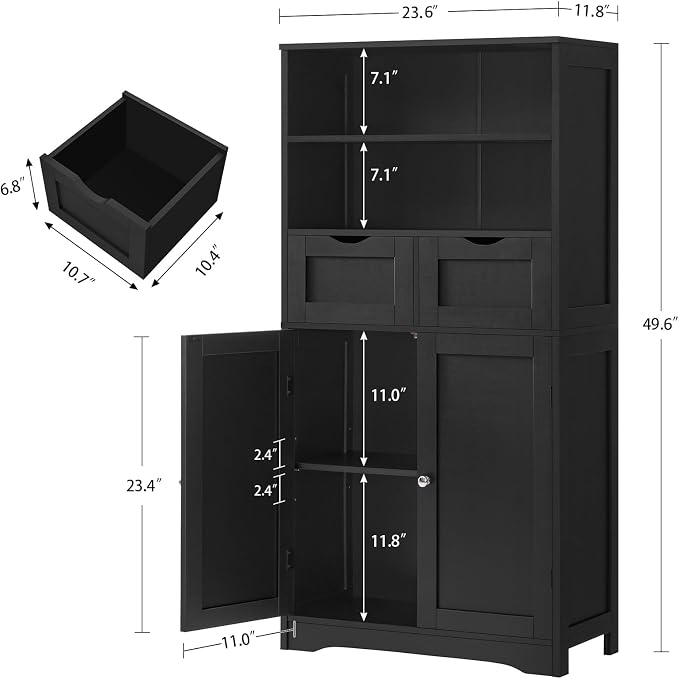 Black, 2 Drawers
