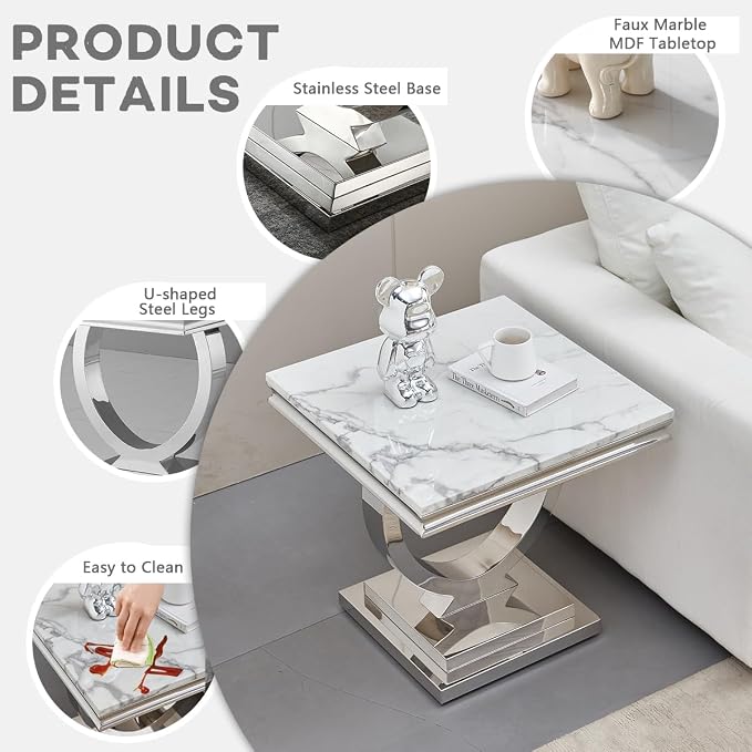 End Table,white&gold