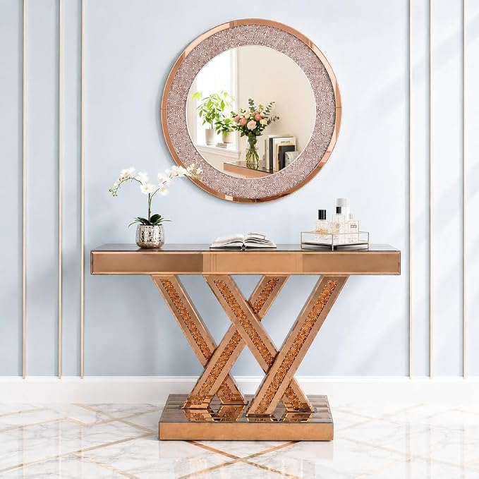 Brown Console Table and Mirror Set