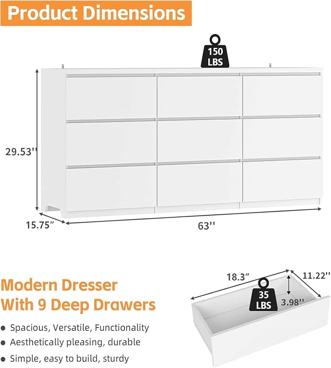 White-9 Drawers