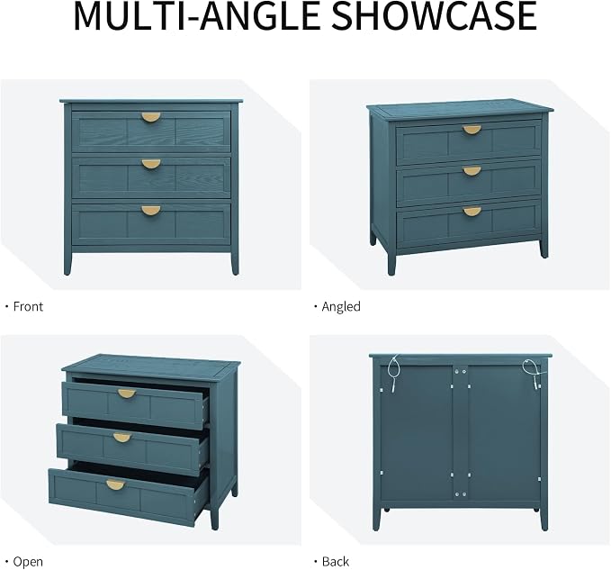 Blue 3 Drawer Cabinet, 2 Pcs