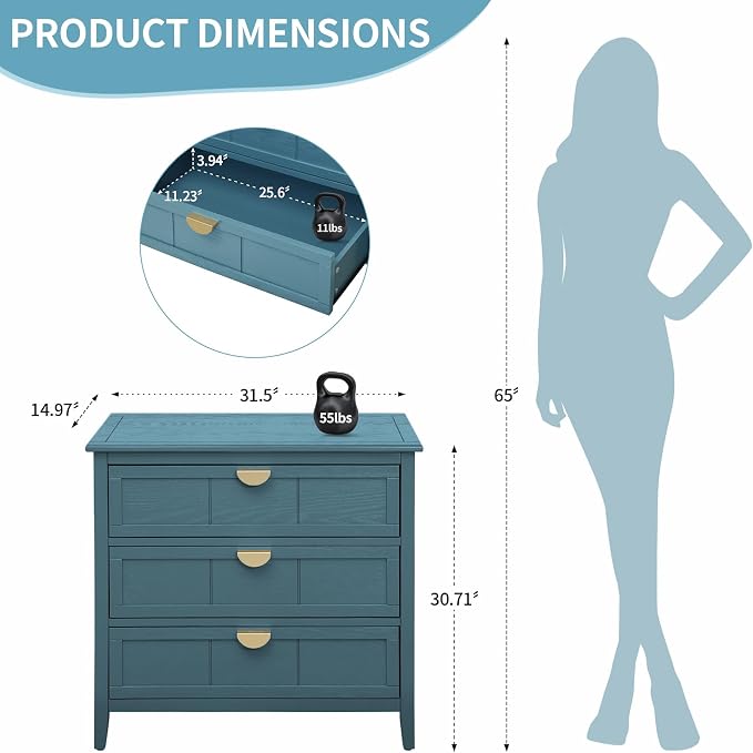 Blue 3 Drawer Cabinet, 1 Pcs