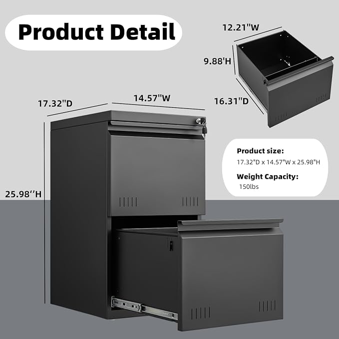 Matte-black 2-drawer Vertical