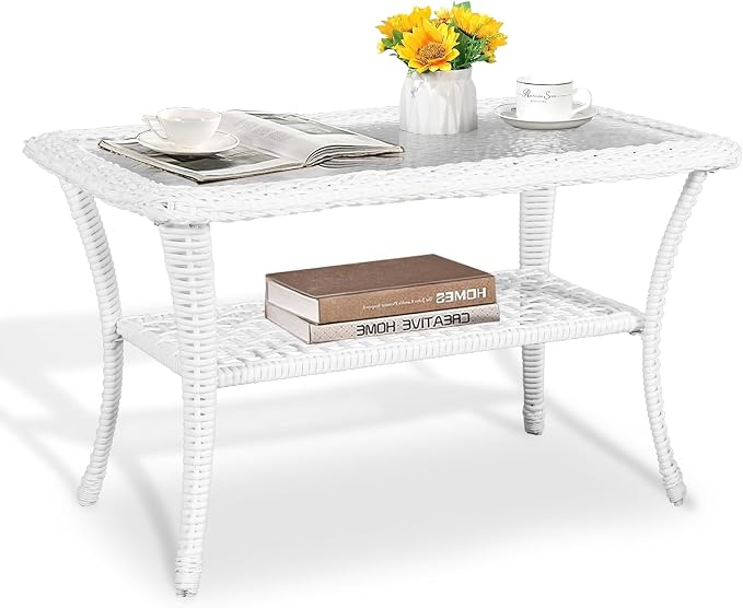 White Wicker/Glass Top