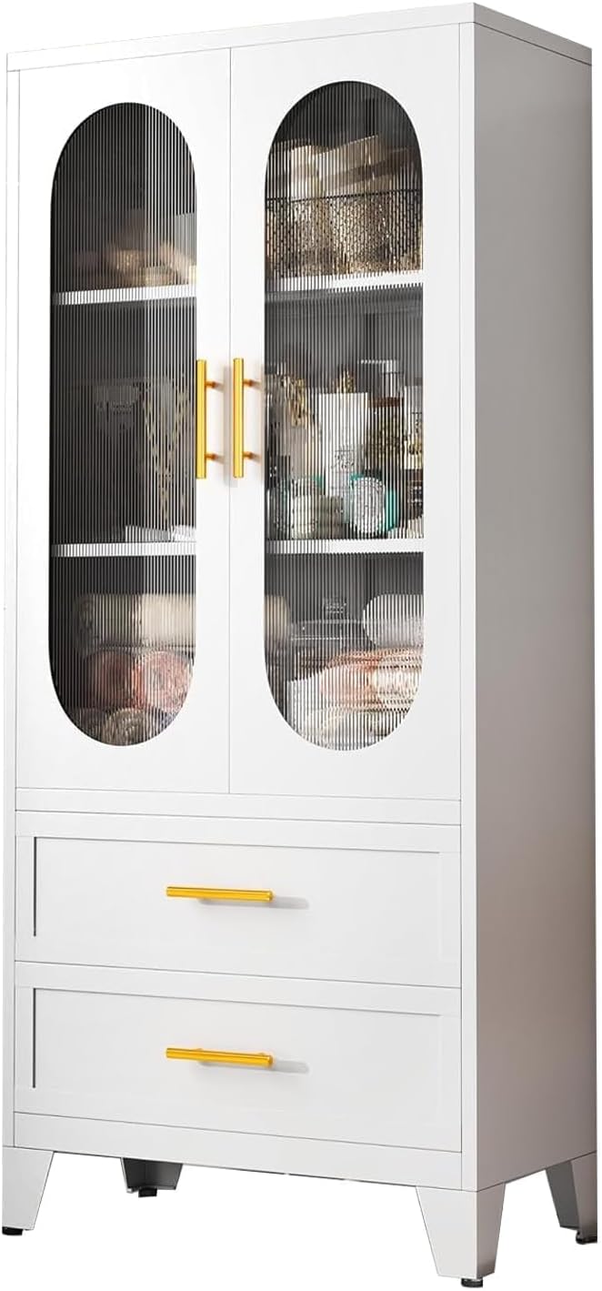White-glass Doors & 2 Drawers