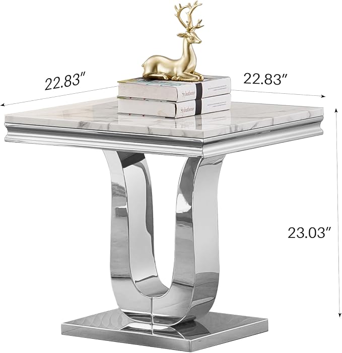 U Base - White & Silver Faux Marble End Table