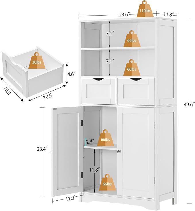 White, 2 Drawers