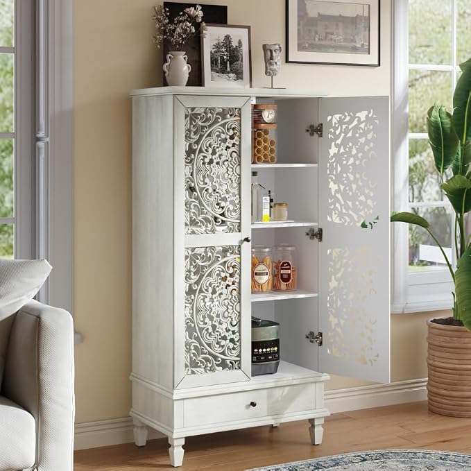 Antique Grey White + 55'' Tall Storage Cabinet With Drawer