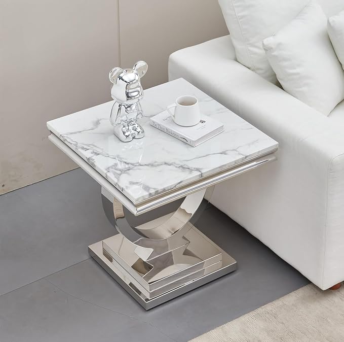 End Table - White Silver Base