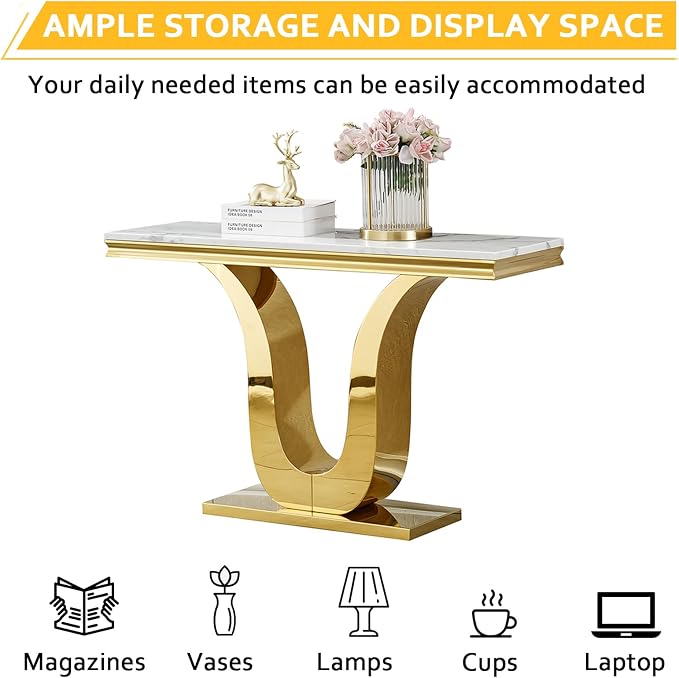White Golden Console Table