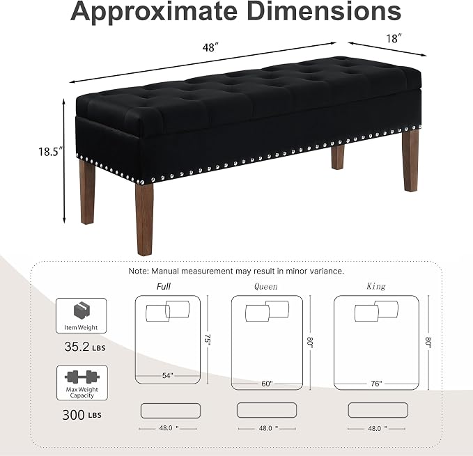 Black With Wood Legs 48'' W