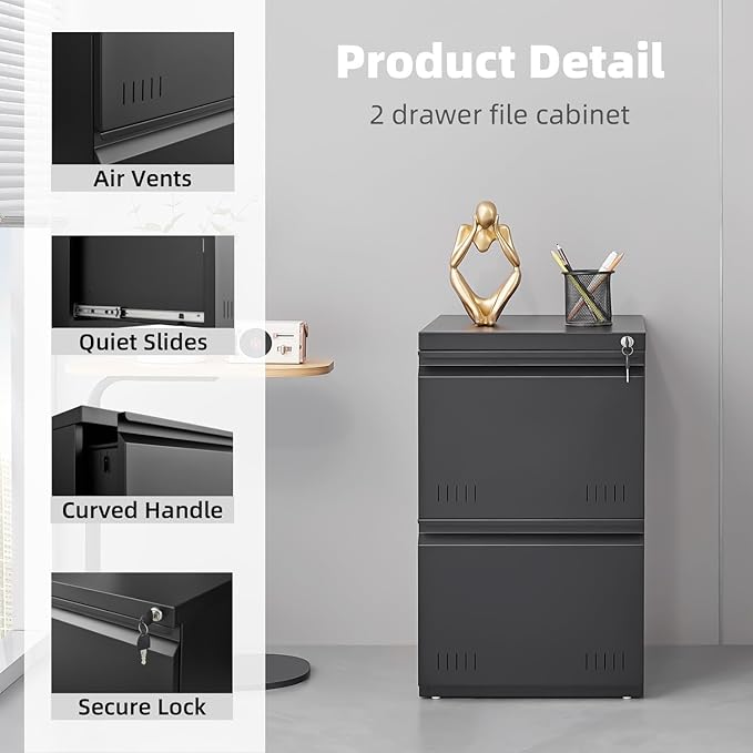 Matte-black 2-drawer Vertical
