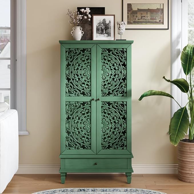 Antique Green + 55'' Tall Storage Cabinet With Drawer