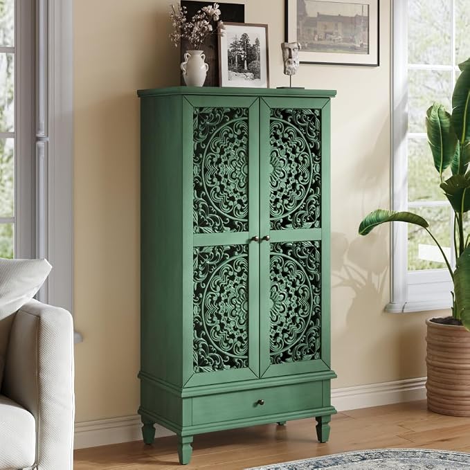 Antique Green + 55'' Tall Storage Cabinet With Drawer