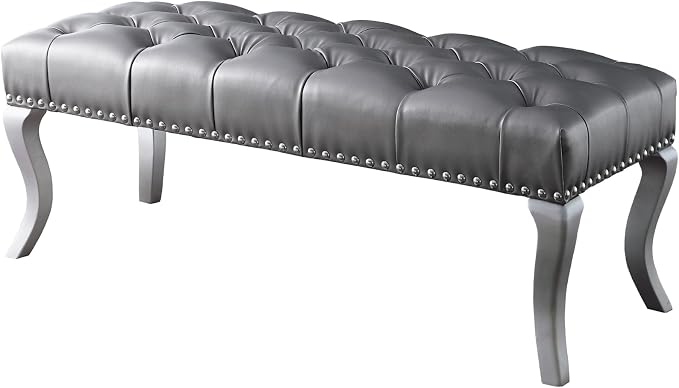 Silver Faux Leather Tufted 48''